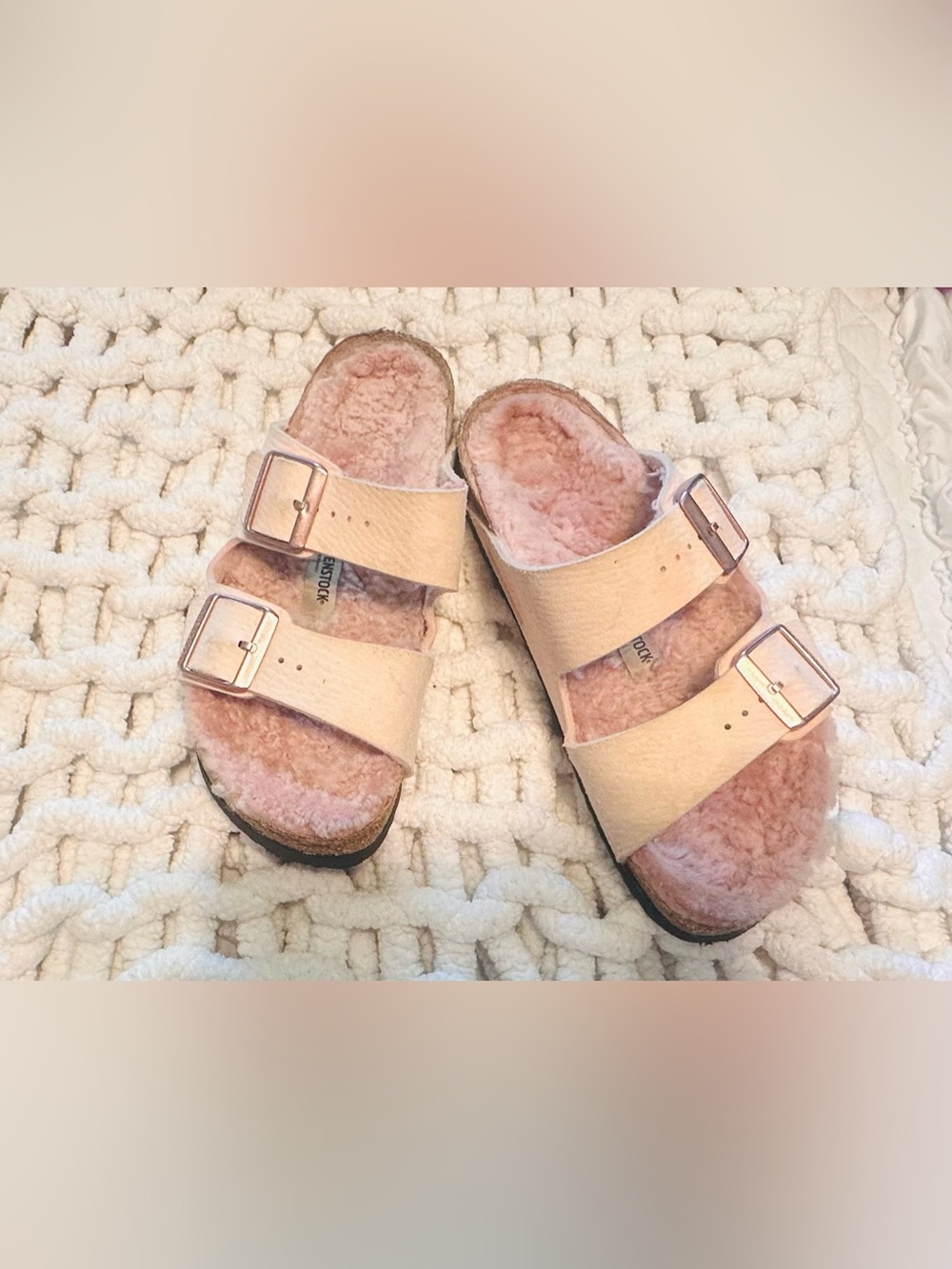 Pink Arizona Shearling Birkenstocks sz38